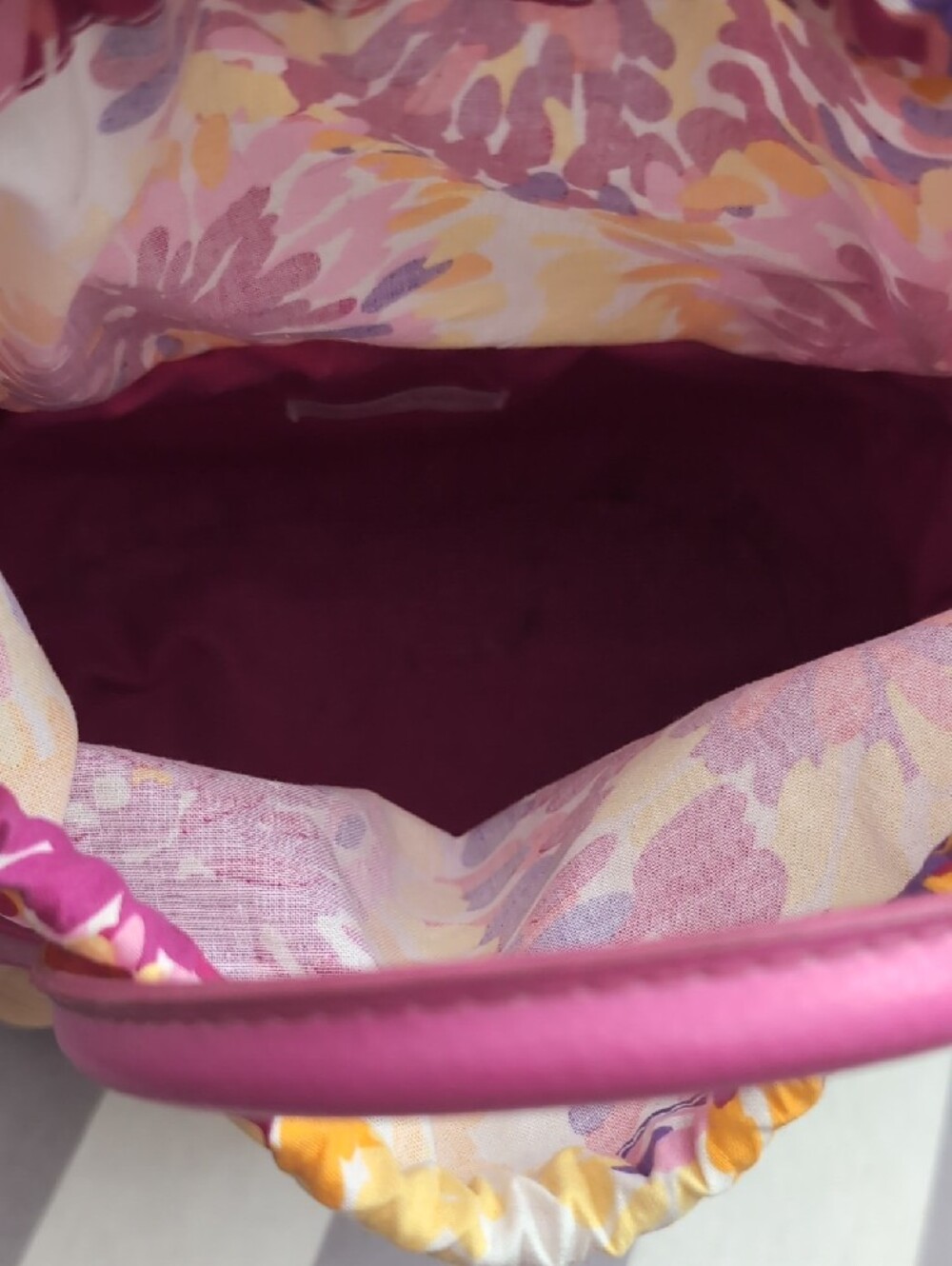 Pink Trim SMALL Woven Basket Tote with Floral Drawstring - Picture 6 of 12